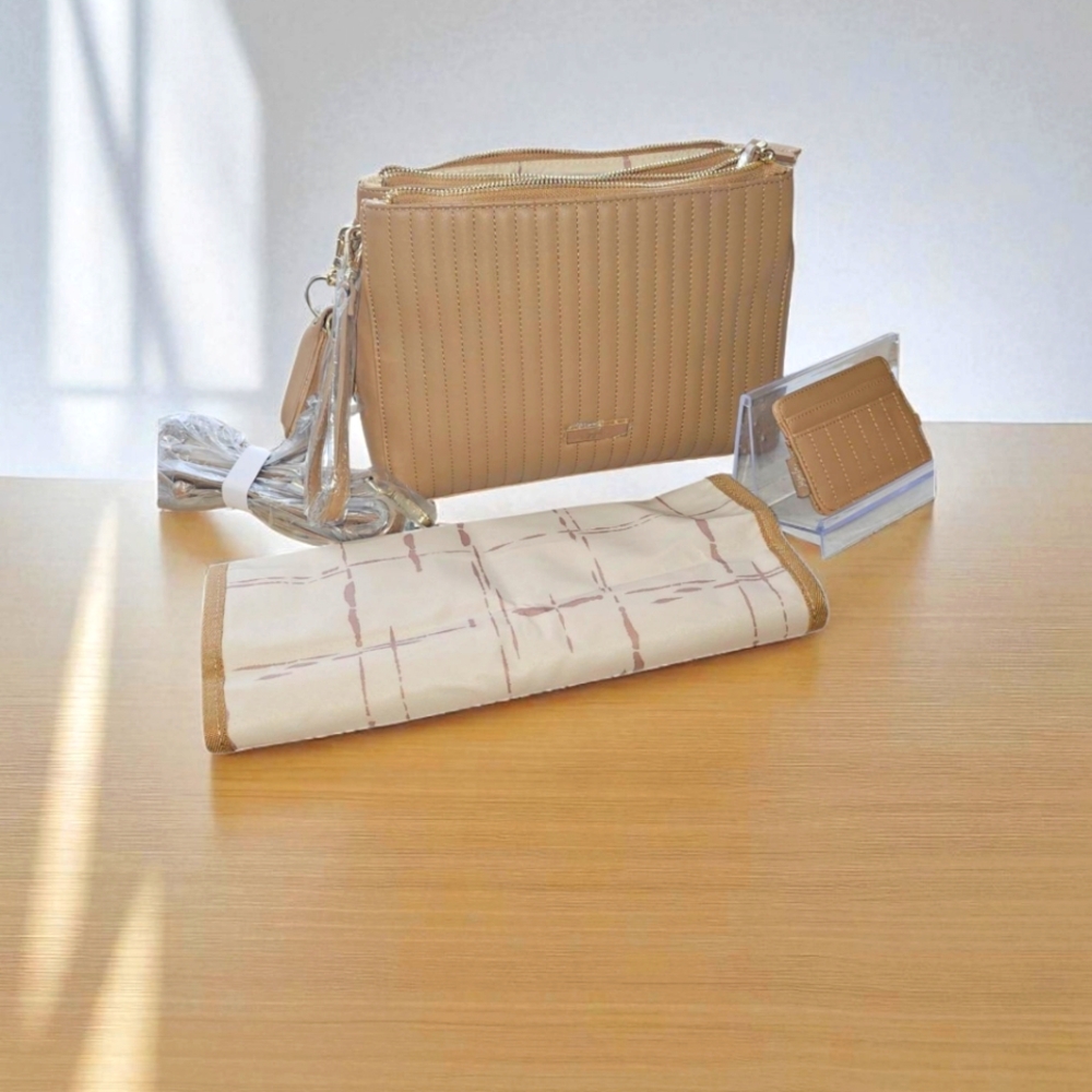 JU-JU-BE DAY 2 NIGHT Collection Tan Minimalist Crossbody Bag 4 Pc Accessories
